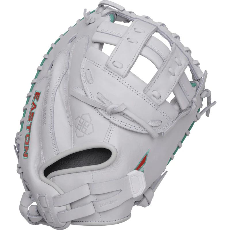RUDI-2024_2_800x Easton x Jen Schro have teamed up again to bring you softball's premier catcher's mitt: the 2025 Easton Professional Collection Signature Series Jen Schroeder catcher's mitt! Meticulously crafted in a 34" pattern with a secure H-web, this glove features the same specs as Jen's personal model. The white shell is complemented by pops of teal and orange gradient details throughout to give this glove extra flair. Plus, each Professional Collection glove is made with premium USA steerhide leather and professional grade lace, allowing this glove to break in and hold its shape season after season. When you're behind the dish, you're only as good as your glove, so go with the Easton Professional Collection Signature Series Jen Schroeder catcher's mitt! Product Features: Jen Schroeder Signature Model Size: 34 inches H-Web Premium USA Steerhide Leather Classic Cowhide Palm Lining Pro Grade Laces White Leather w/ Teal and Orange accents Adjustable Fit Closure System
